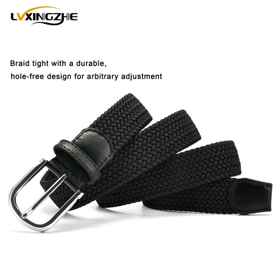 Men's Belt Outdoor Golf Fashion Stretch Non-Hole Braided Waist Belt Black (Width 1.33in)