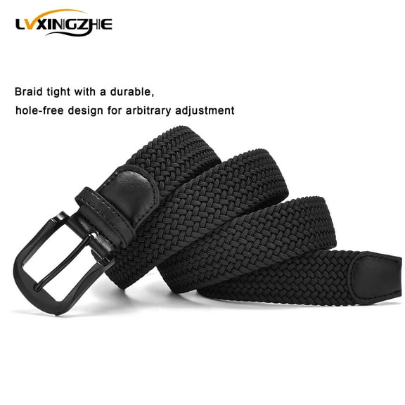 Men's Belt Outdoor Golf Fashion Stretch Non-Hole Braided Waist Belt Black (Width 1.33in)