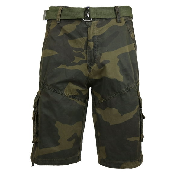 Men's Belted Cargo Shorts 100% Cotton Distressed Washed Style (Size 30-48)