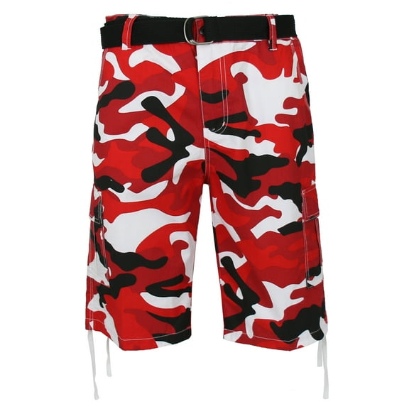 Men's Belted Cargo Shorts 100% Cotton Distressed Washed Style (Size 30-48)