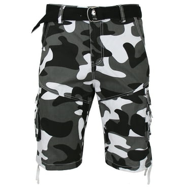 Men's Belted Cargo Shorts 100% Cotton Distressed Washed Style (Size 30-48)