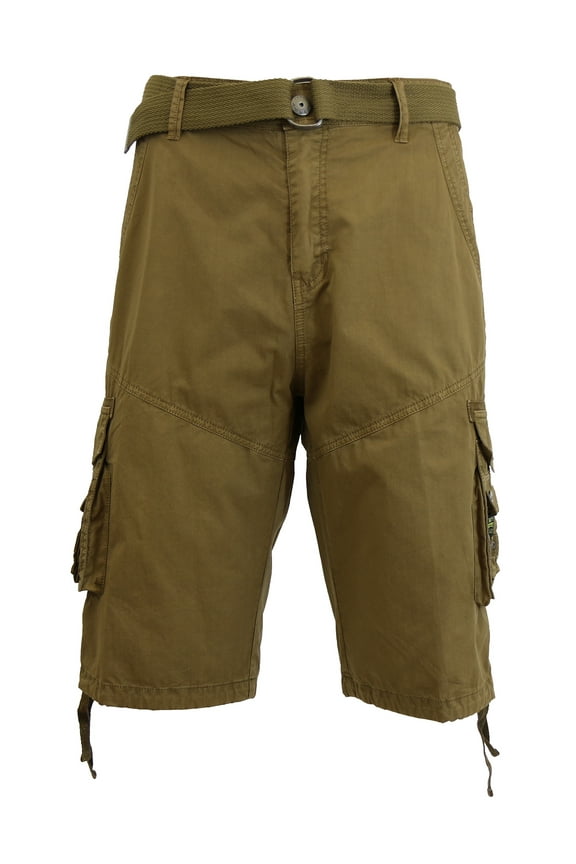 Men's Belted Cargo Shorts 100% Cotton Distressed Washed Style (Size 30-48)