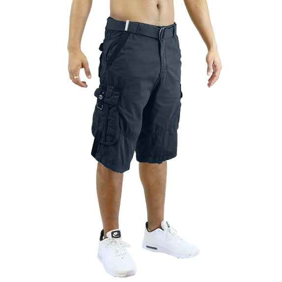 Men's Belted Cargo Shorts 100% Cotton Distressed Washed Style