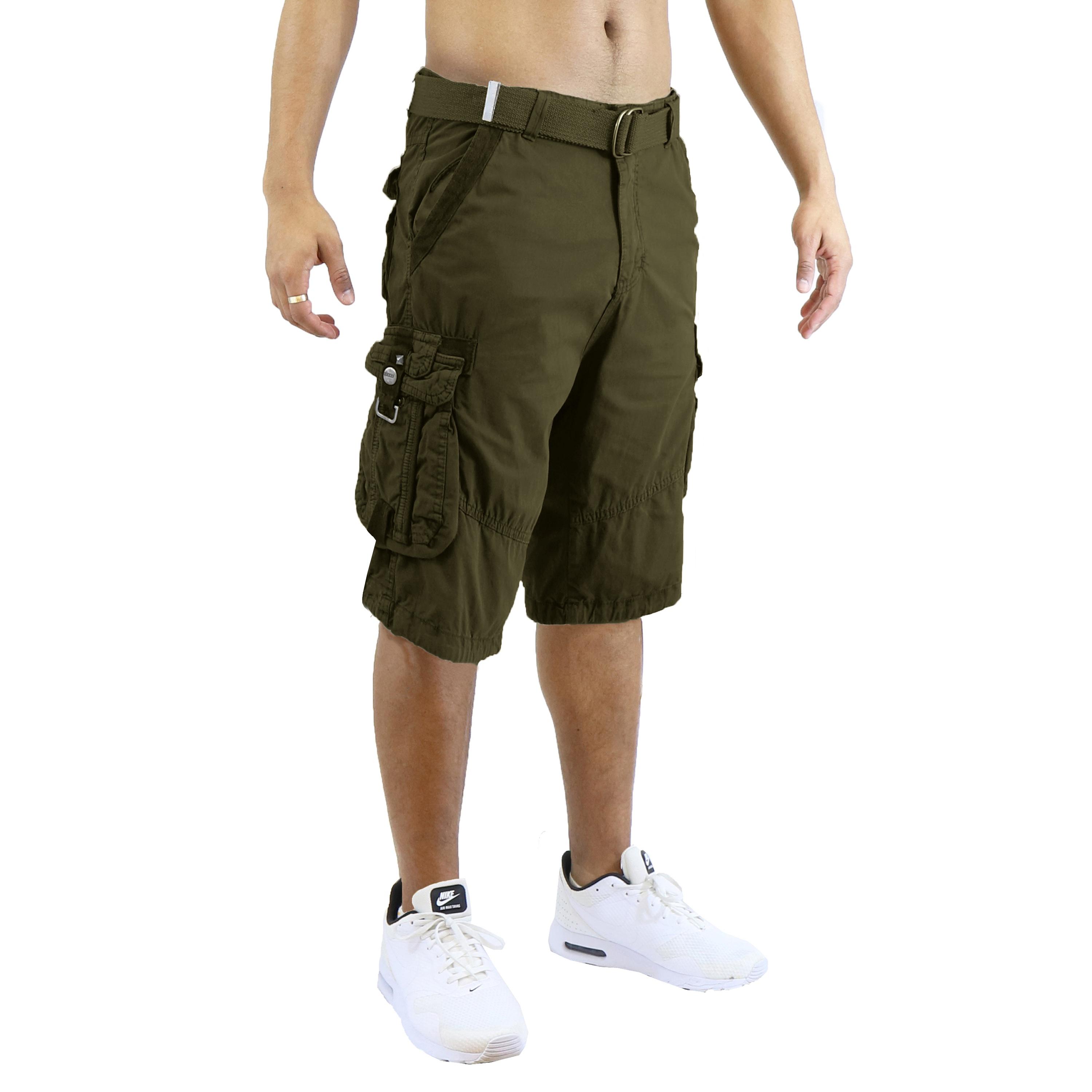 Men's Belted Cargo Shorts 100% Cotton Distressed Washed Style
