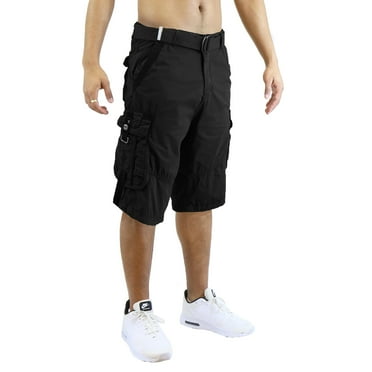 Men's Belted Cargo Shorts 100% Cotton Distressed Washed Style