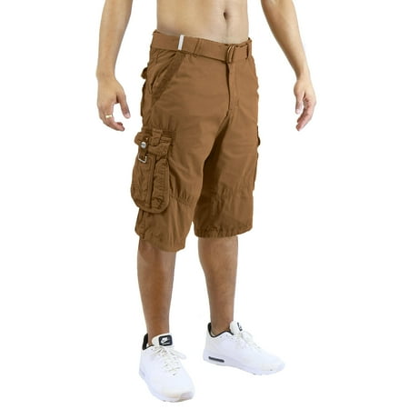 Men's Belted Cargo Shorts 100% Cotton Distressed Washed Style