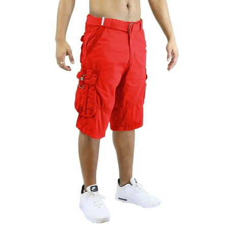Men's Belted Cargo Shorts 100% Cotton Distressed Washed Style
