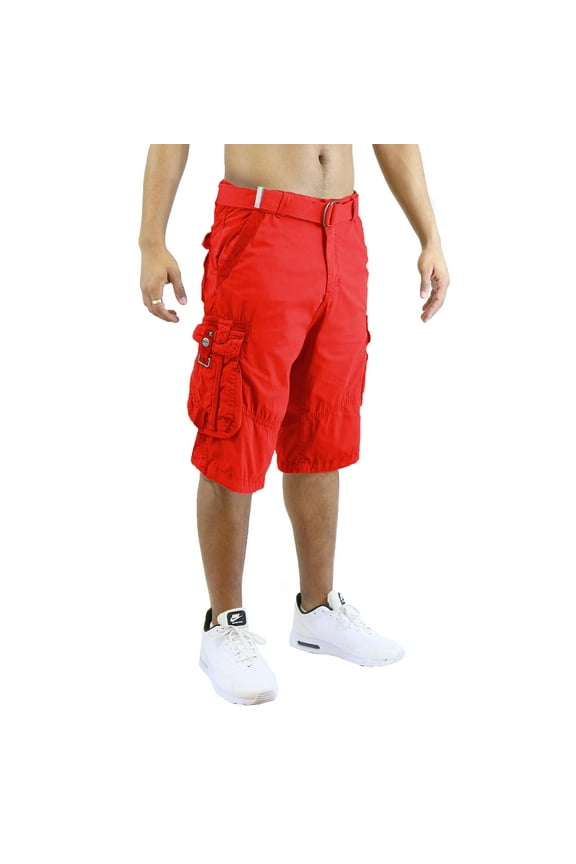 Men's Belted Cargo Shorts 100% Cotton Distressed Washed Style