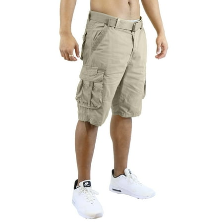 Men's Belted Cargo Shorts 100% Cotton Distressed Washed Style