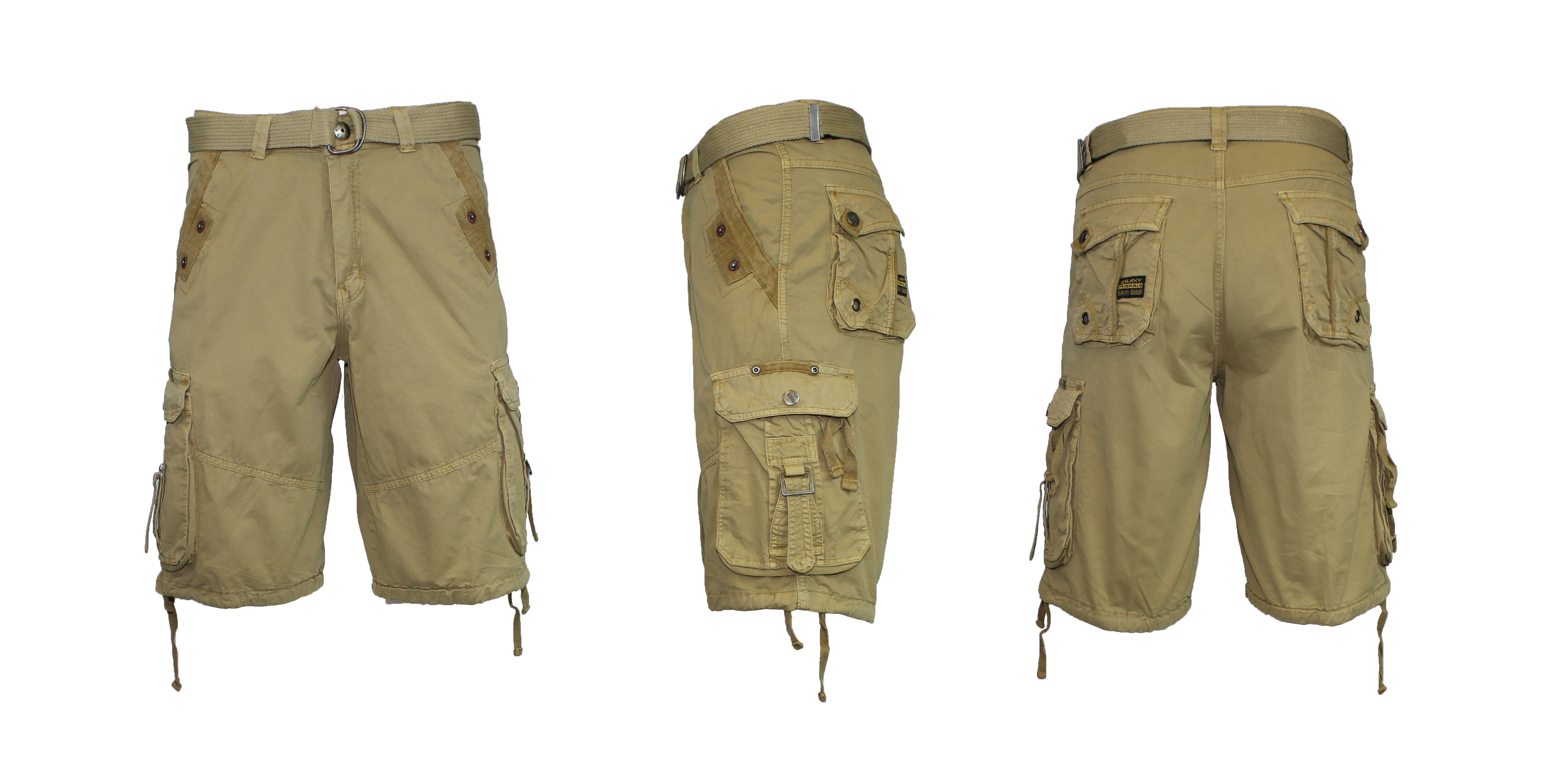 Mens Belted Cargo Shorts With Pockets