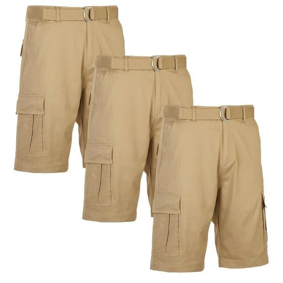 Men's Belted Cotton Cargo Shorts (3-Pack)