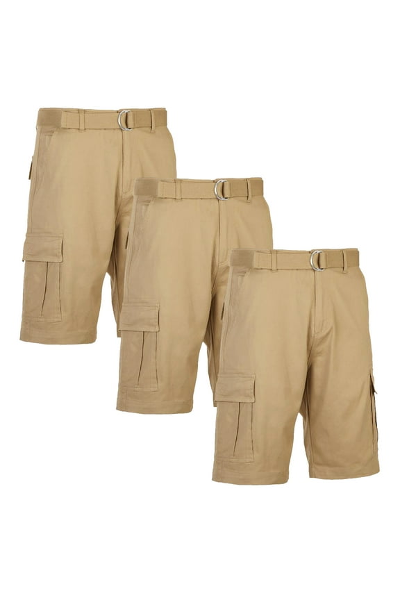 Men's Belted Cotton Cargo Shorts (3-Pack)