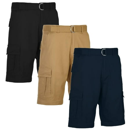 Men's Belted Cotton Cargo Shorts (3-Pack)