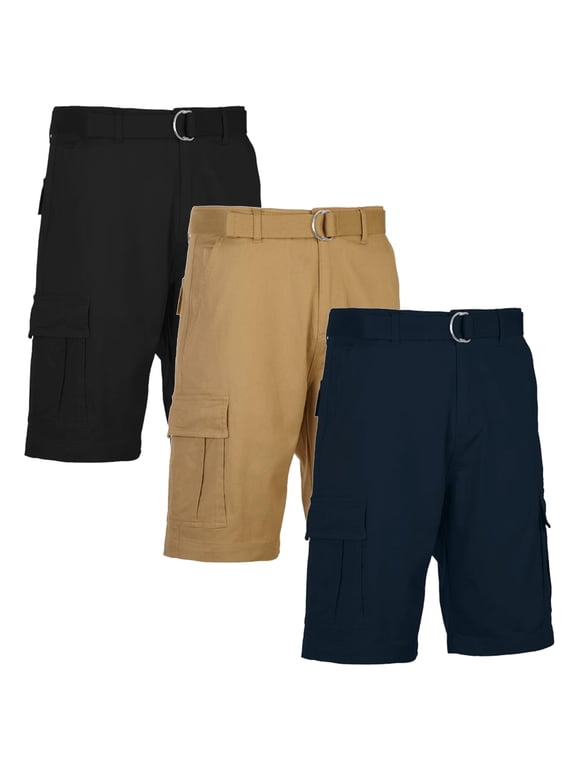 Men's Belted Cotton Cargo Shorts (3-Pack)