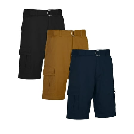 Men's Belted Cotton Cargo Shorts (3-Pack)
