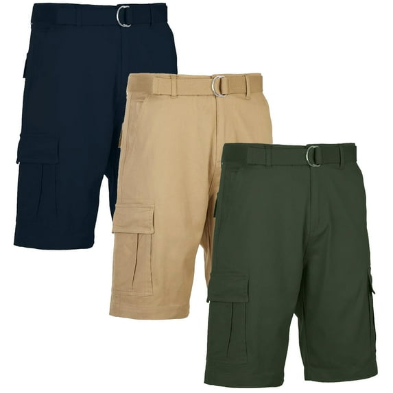 Men's Belted Cotton Cargo Shorts (3-Pack)