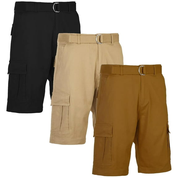 Men's Belted Cotton Cargo Shorts (3-Pack)
