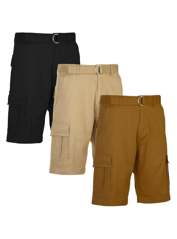Men's Belted Cotton Cargo Shorts (3-Pack)