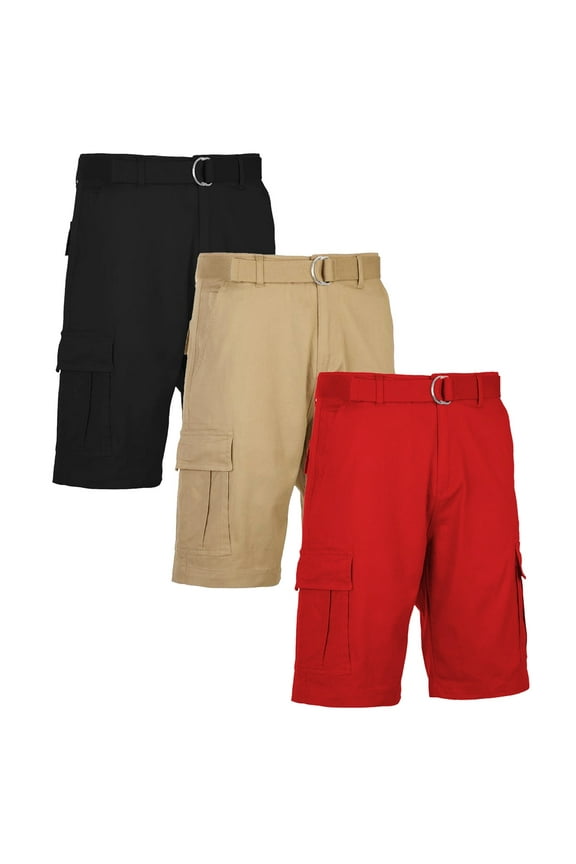 Men's Belted Cotton Cargo Shorts (3-Pack)