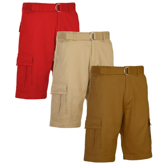 Men's Belted Cotton Cargo Shorts (3-Pack)