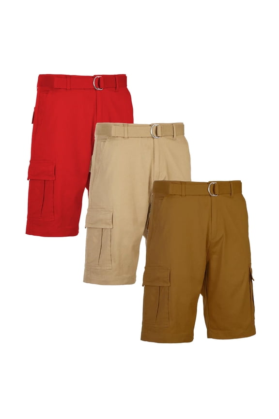 Men's Belted Cotton Cargo Shorts (3-Pack)