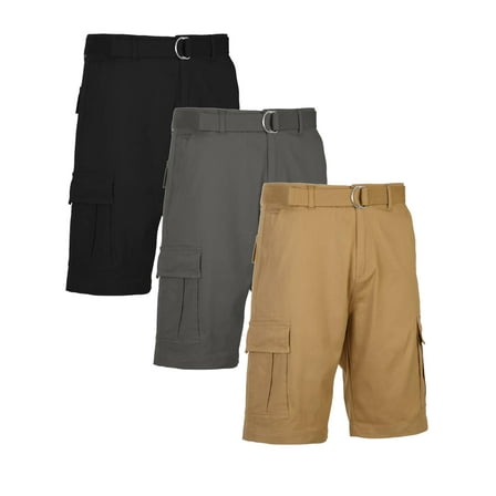 Men's Belted Cotton Cargo Shorts (3-Pack)