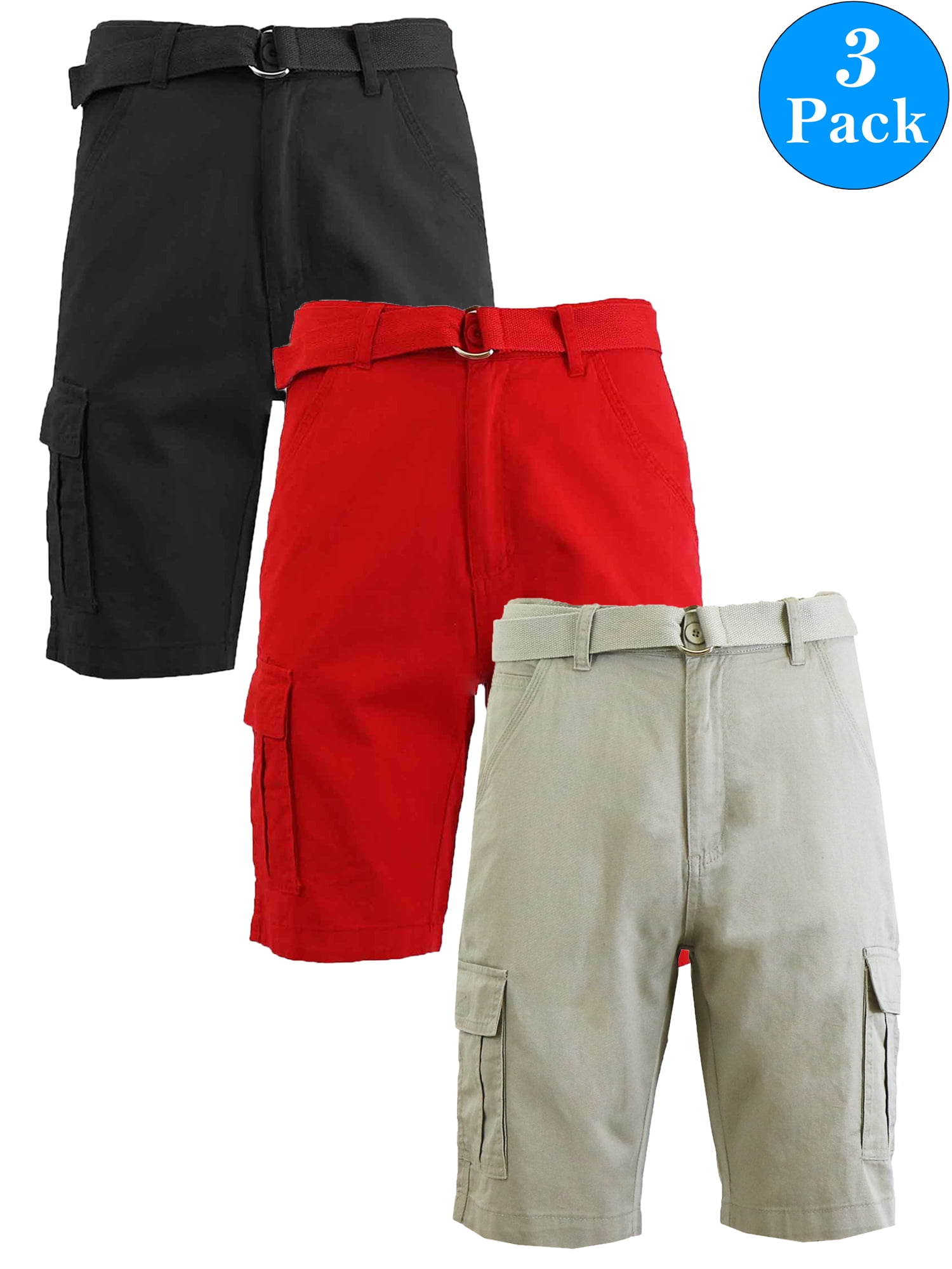 Men's Belted Cotton Cargo Shorts (3Pack)