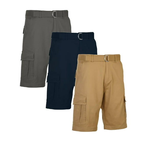 Men's Belted Cotton Cargo Shorts (3-Pack)