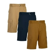 Men's Belted Cotton Cargo Shorts (3-Pack)