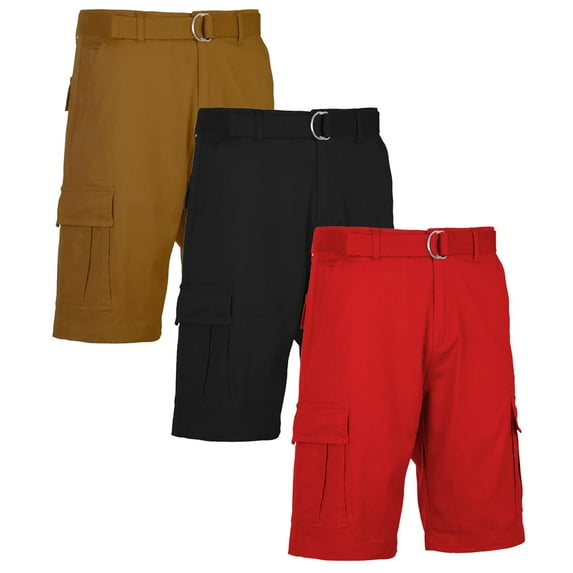 Men's Belted Cotton Cargo Shorts (3-Pack)