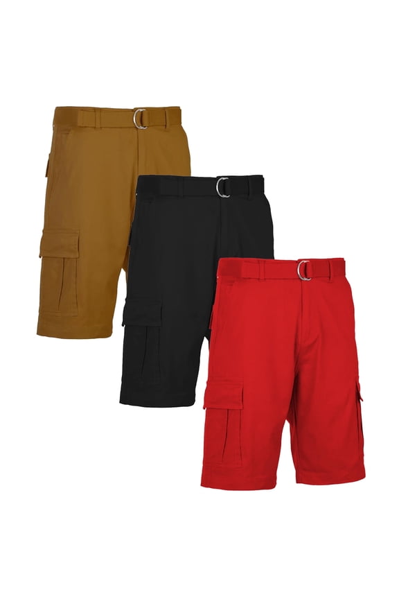 Men's Belted Cotton Cargo Shorts (3-Pack)