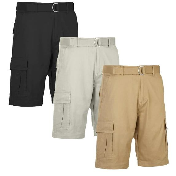 Men's Belted Cotton Cargo Shorts (3-Pack)