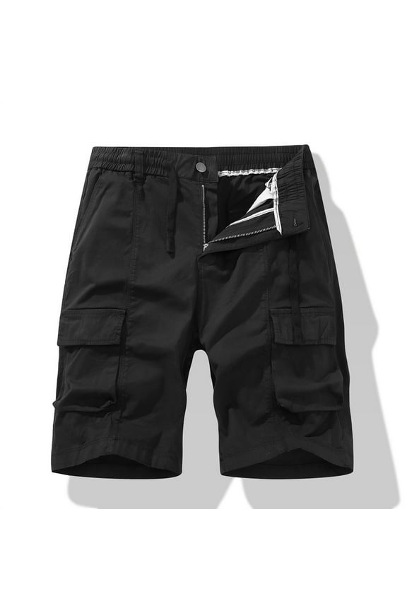 Men's Belted Long Cargo Shorts for Men, Knee Length Mens Cargo Shorts, Half Length Pants (Big and Tall Shorts for Men) Black L
