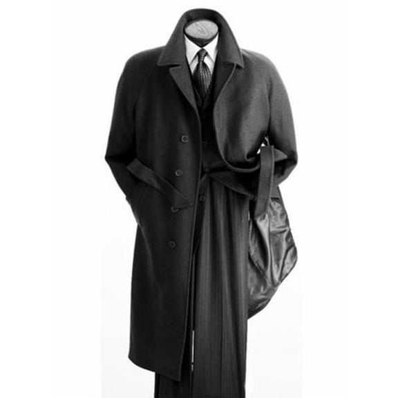 Men's Belted Wool Overcoat Black Top Coat Full Length Private Label Belt-Coat