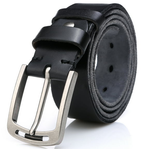 Men's Belts for Jeans Casual 100% Leather Belts for men ,Top Layer Cow Leather Solid Belt for Working Clothes (Black)