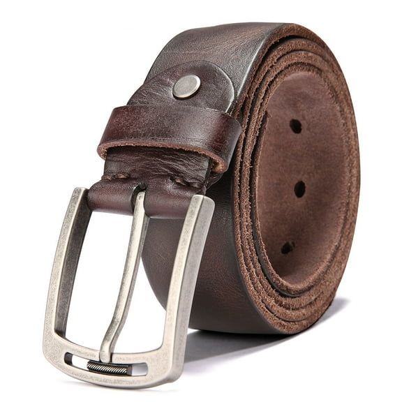 Men's Belts for Jeans Casual 100% Leather Belts for men ,Top Layer Cow Leather Solid Belt for Working Clothes (Brown)