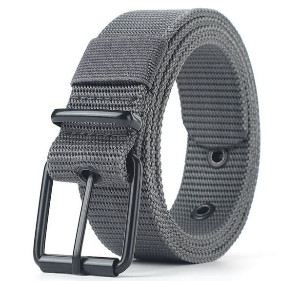 Men's Belts for Jeans, Men's Perforated Canvas Belt with Metal Buckle Breathable Nylon Casual Belt for Work Travel