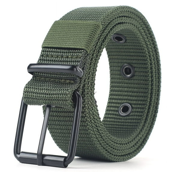Men's Belts for Jeans, Men's Perforated Canvas Belt with Metal Buckle Breathable Nylon Casual Belt for Work Travel