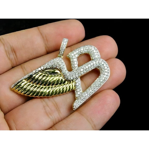 Men's Bentley B Wings Pendant Charm 2 Ct Round Cut Moissanite Natural 14K Yellow Gold Plated