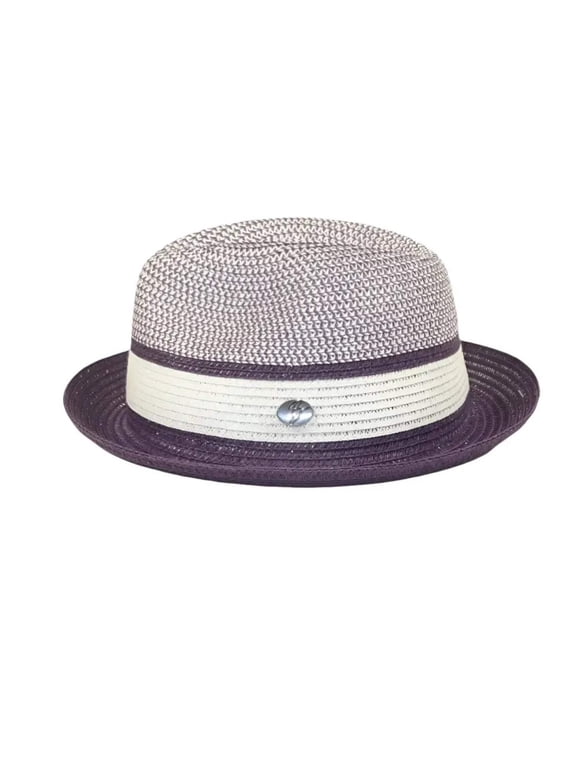 Men's Bently Semi Crushable Fedora Briad Straw Hat Dante DA225 Purple White