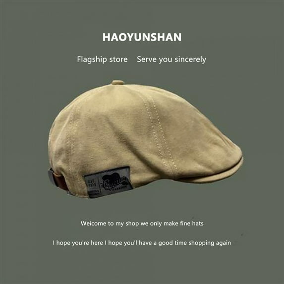 Men's Beret Hat, Solid Color Cotton Adjustable Painter Cap, Breathable Summer Beret for Casual Wear, Spring Autumn Lightweight Hat for Outdoor Activities, Classic British Style Slouchy Beret - Khaki