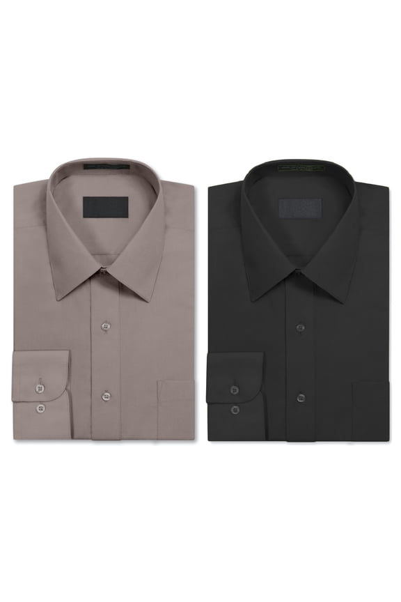 Men's Berlioni Long Sleeve Button Up Regular Fit Classic Dress Shirt Light Grey - Black 2 PACK
