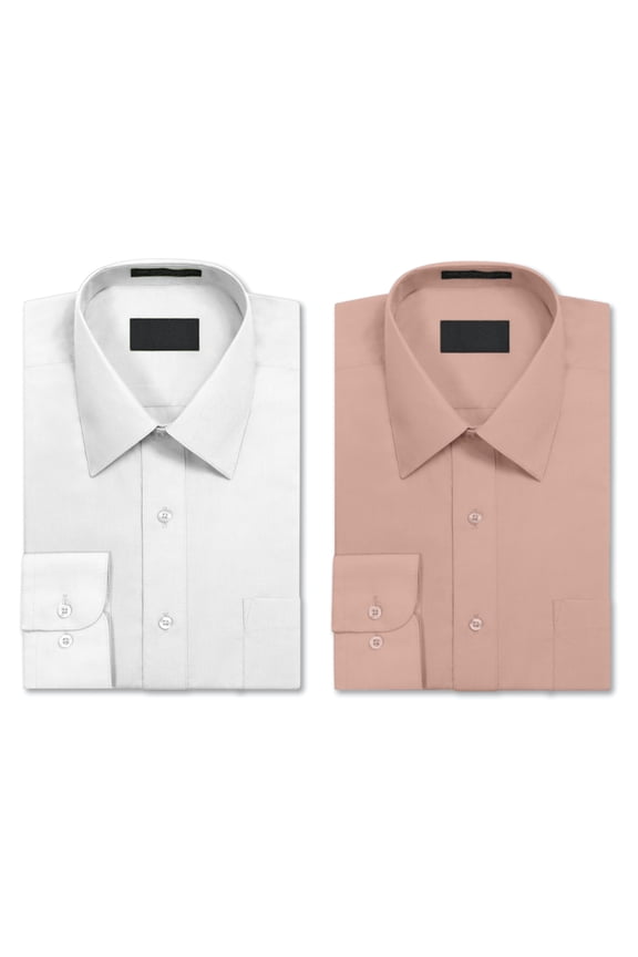 Men's Berlioni Long Sleeve Button Up Regular Fit Classic Dress Shirt Pink - White 2 PACK