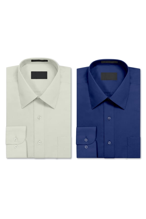 Men's Berlioni Long Sleeve Button Up Regular Fit Classic Dress Shirt Royal Blue - Off White 2PACK