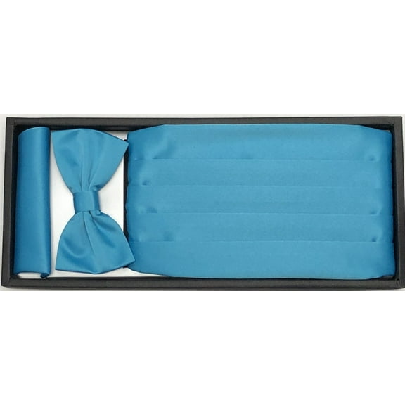 Men's Berlioni Satin Color Cummerbund Handkerchief Bow Tie Tuxedo 3PC Set