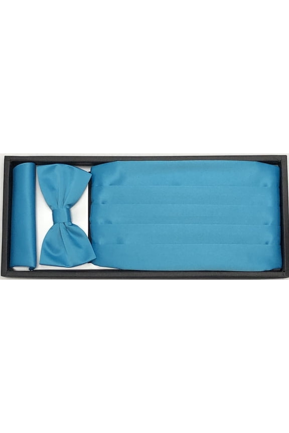 Men's Berlioni Satin Color Cummerbund Handkerchief Bow Tie Tuxedo 3PC Set