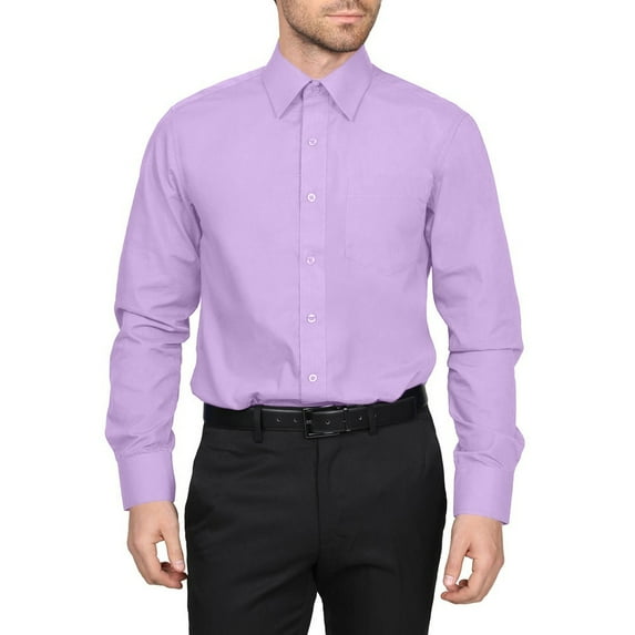 Men's Berlioni Solid Button Up Spread Collar Work Long Sleeve Dress Shirt