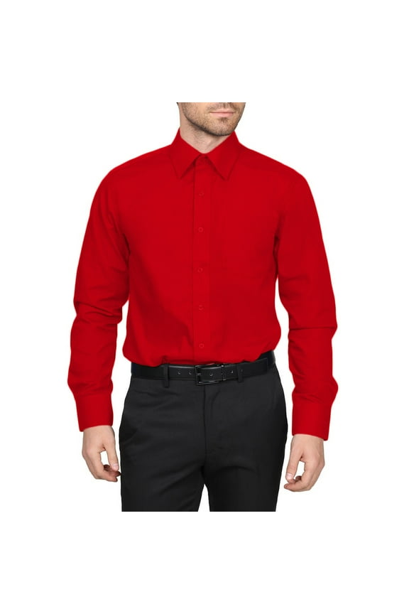 Men's Berlioni Solid Button Up Spread Collar Work Long Sleeve Dress Shirt