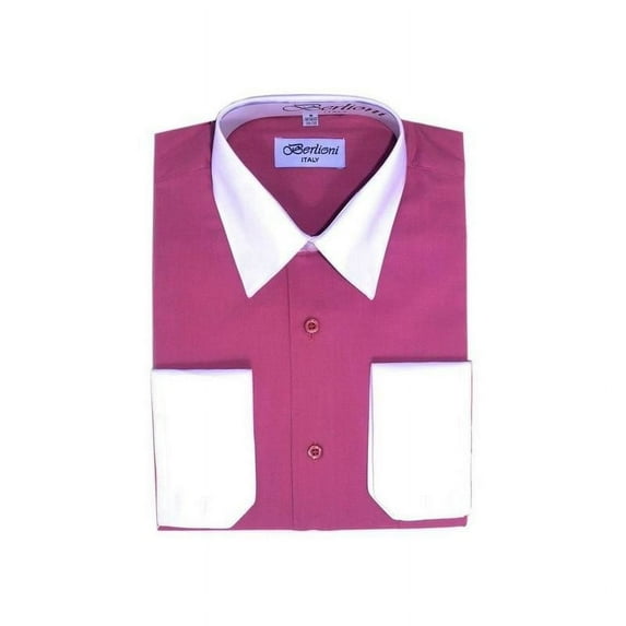 Men's Berlioni Two Tone French Contrast Convertible Cuff Long Sleeve Dress Shirt (Fuchsia,3XL 36/37)