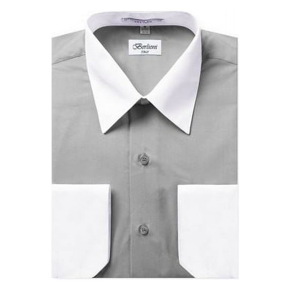 Men's Berlioni Two Tone French Contrast Convertible Cuff Long Sleeve Dress Shirt (Light Gray,3XL 36/37)
